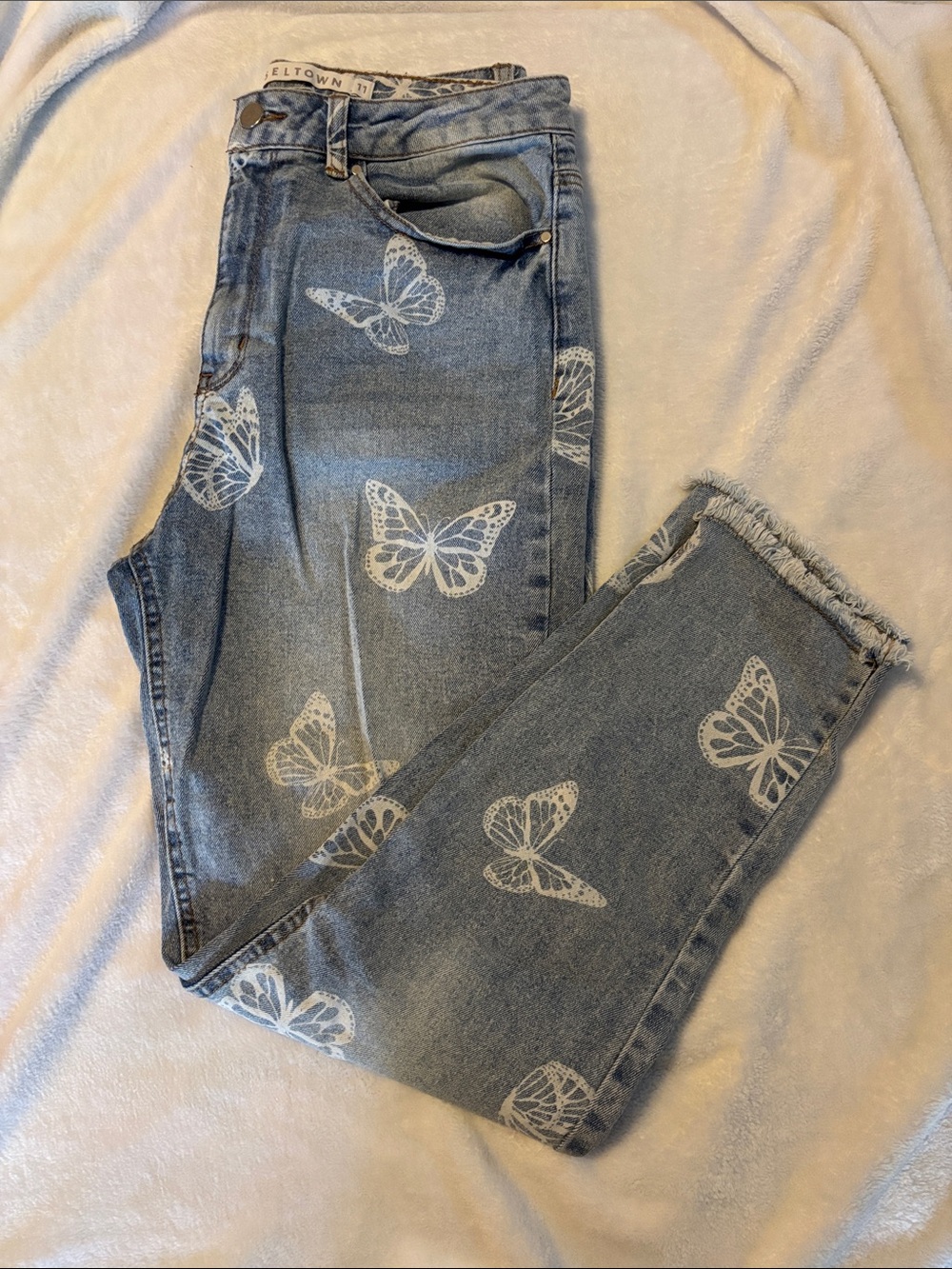 Butterfly Print Light Blue Women's Jeans - Unknown Brand